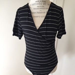 Vince Camuto Striped Bodysuit size M BLACK WHITE